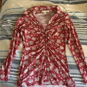 Altar'd State Red, Mesh Floral Button-Down Shirt